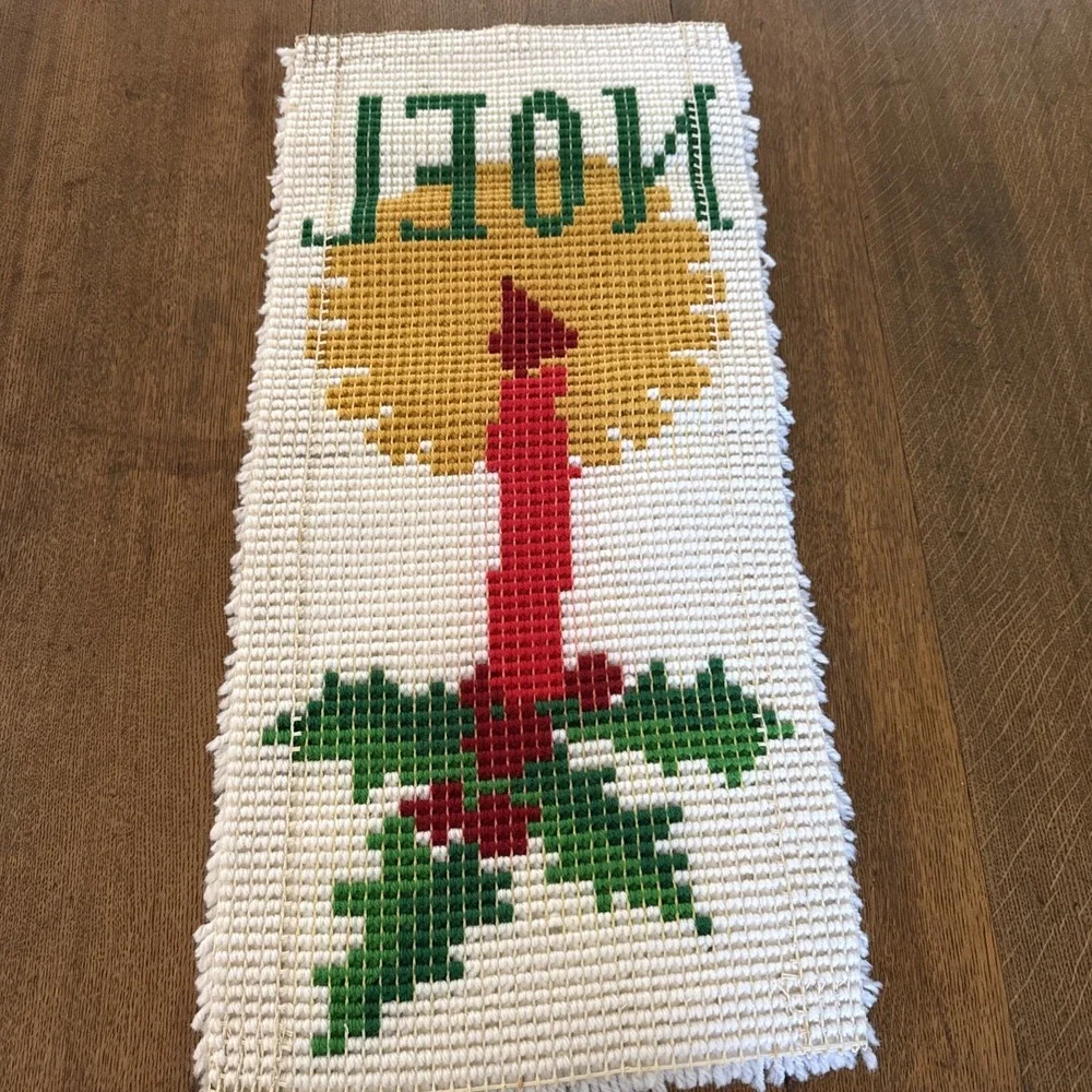 Vintage Christmas Latch Hook Rug Wall Hanging 12 X 26 Complete Noel